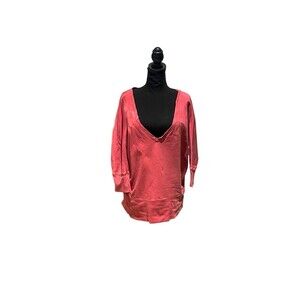 Gap V- Neck Coral Sweatshirt Quarter Sleeve Large